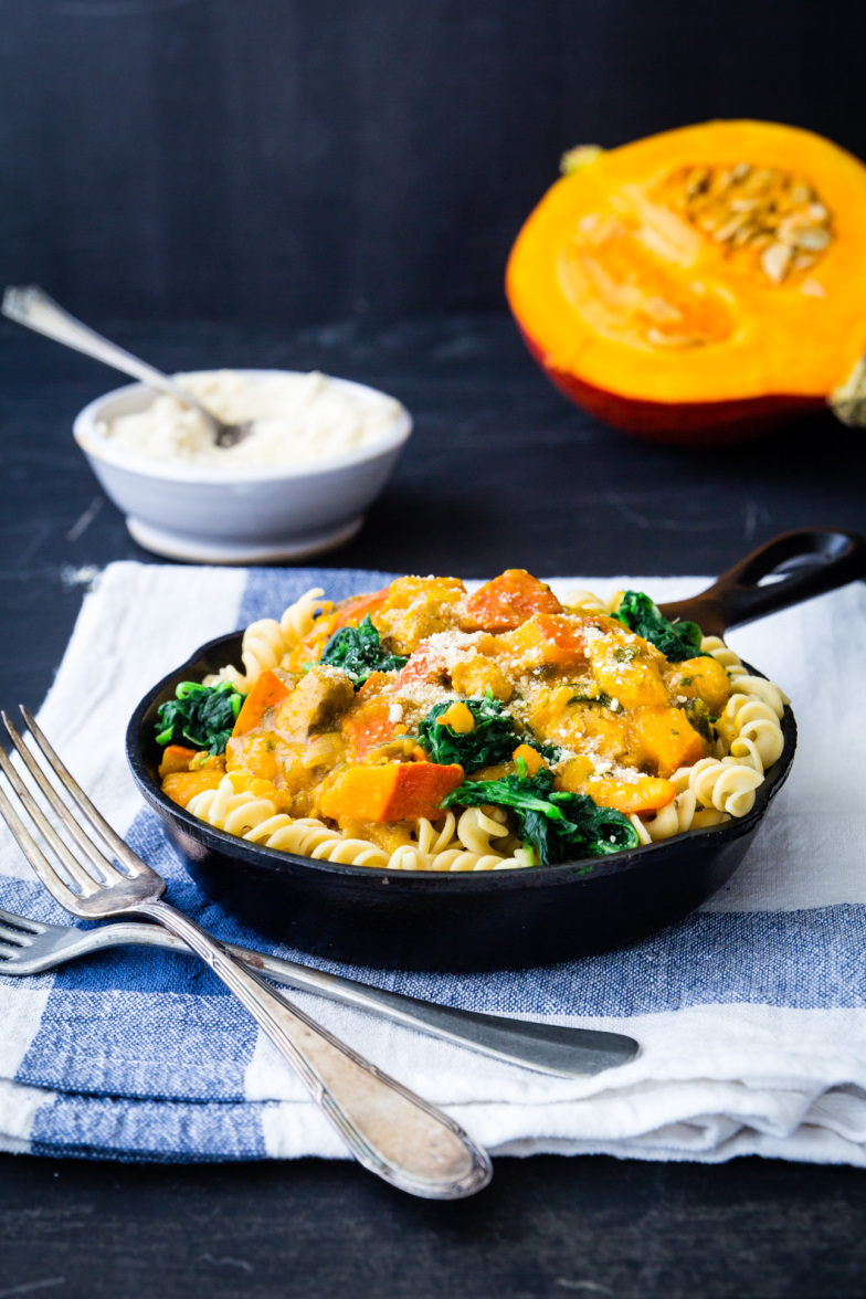 Fusilli mit Kürbis-Spinat-Ragout
