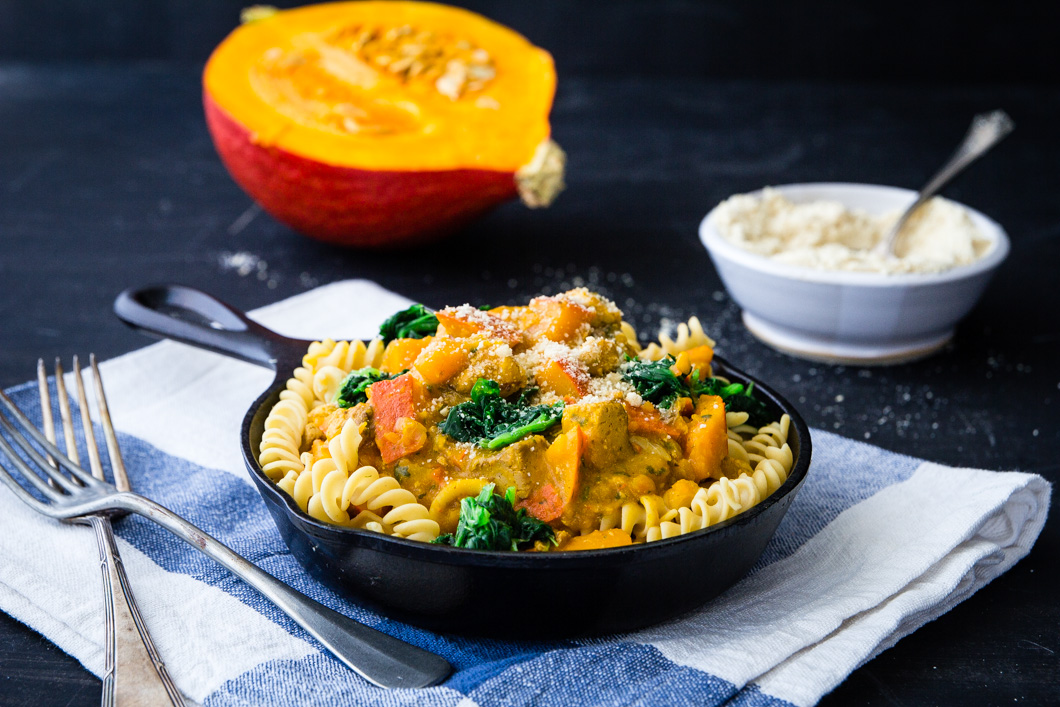 Fusilli mit Kürbis-Spinat-Ragout