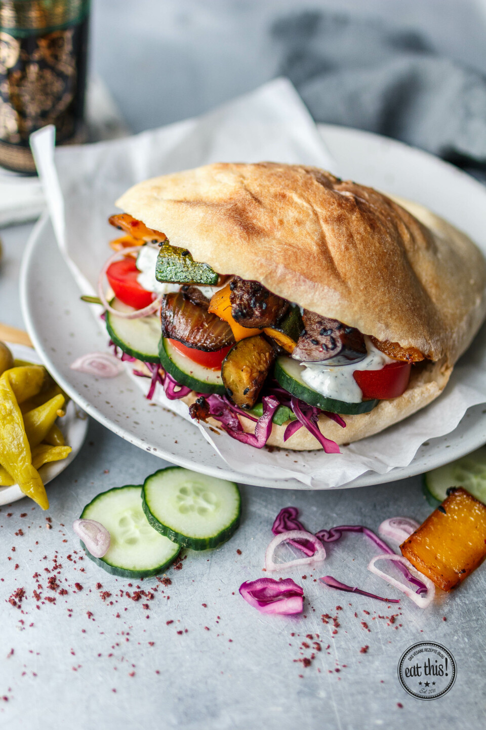 Gemüsedöner mit Aubergine, Zucchini & Paprika