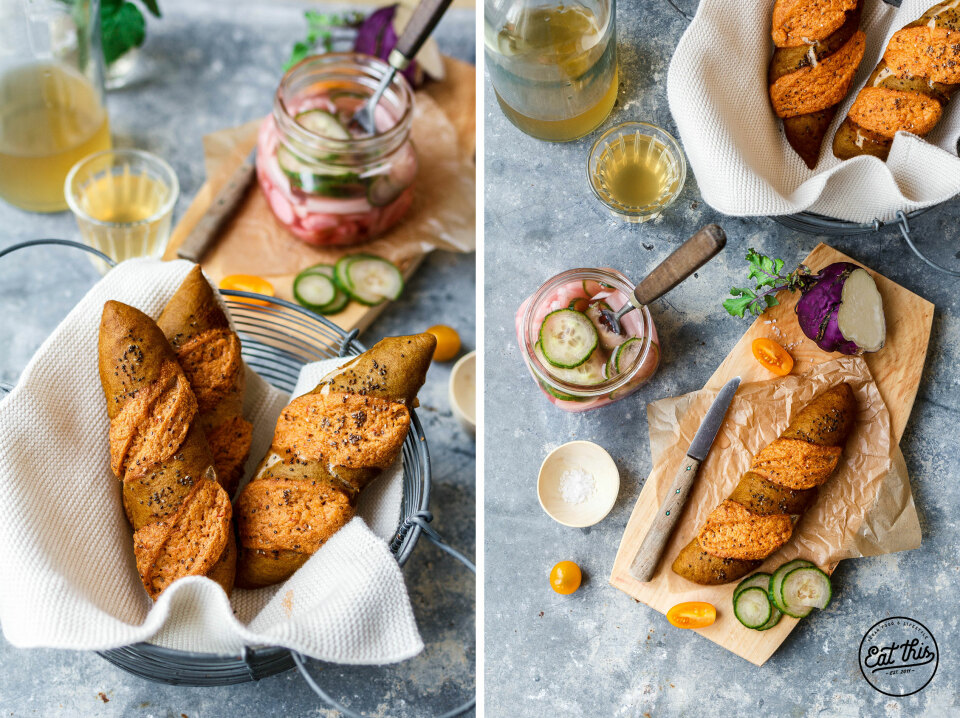 Vegane überbackene Dinkel-Laugenstangen mit Vollkorn