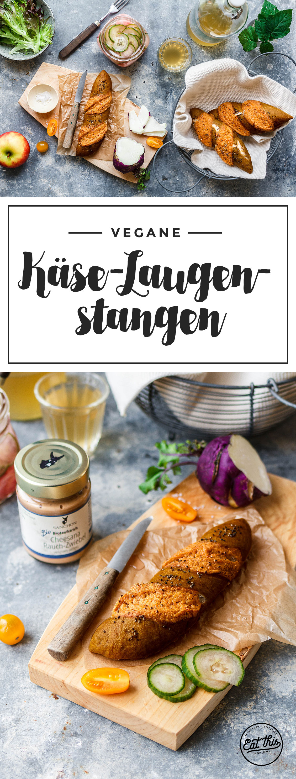 Vegane überbackene Dinkel-Laugenstangen mit Vollkorn