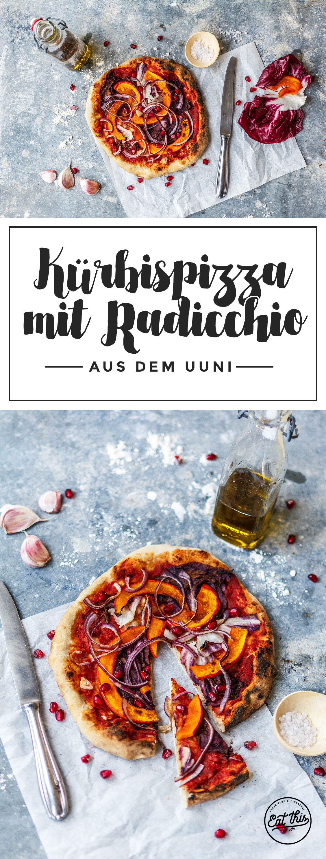 Kürbispizza mit Radicchio und Granatapfel aus dem Uuni