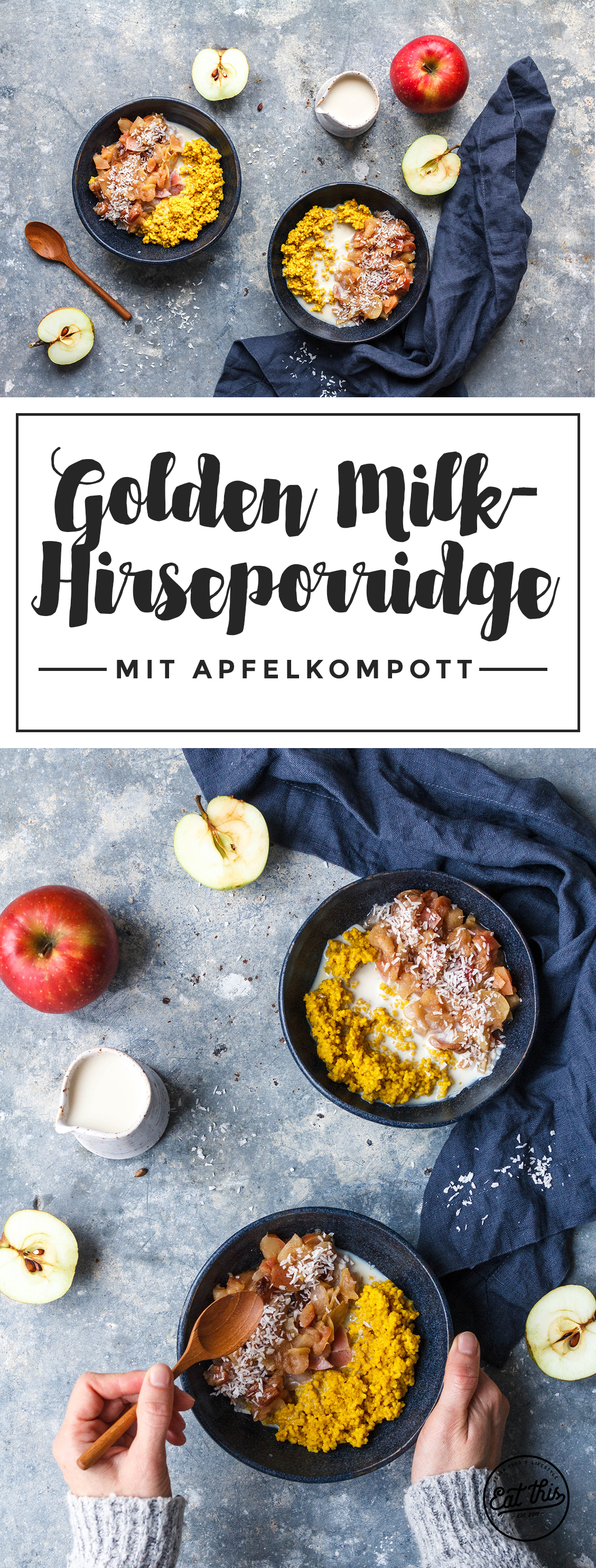 Goldene Milch-Hirseporridge mit schnellem Apfelkompott