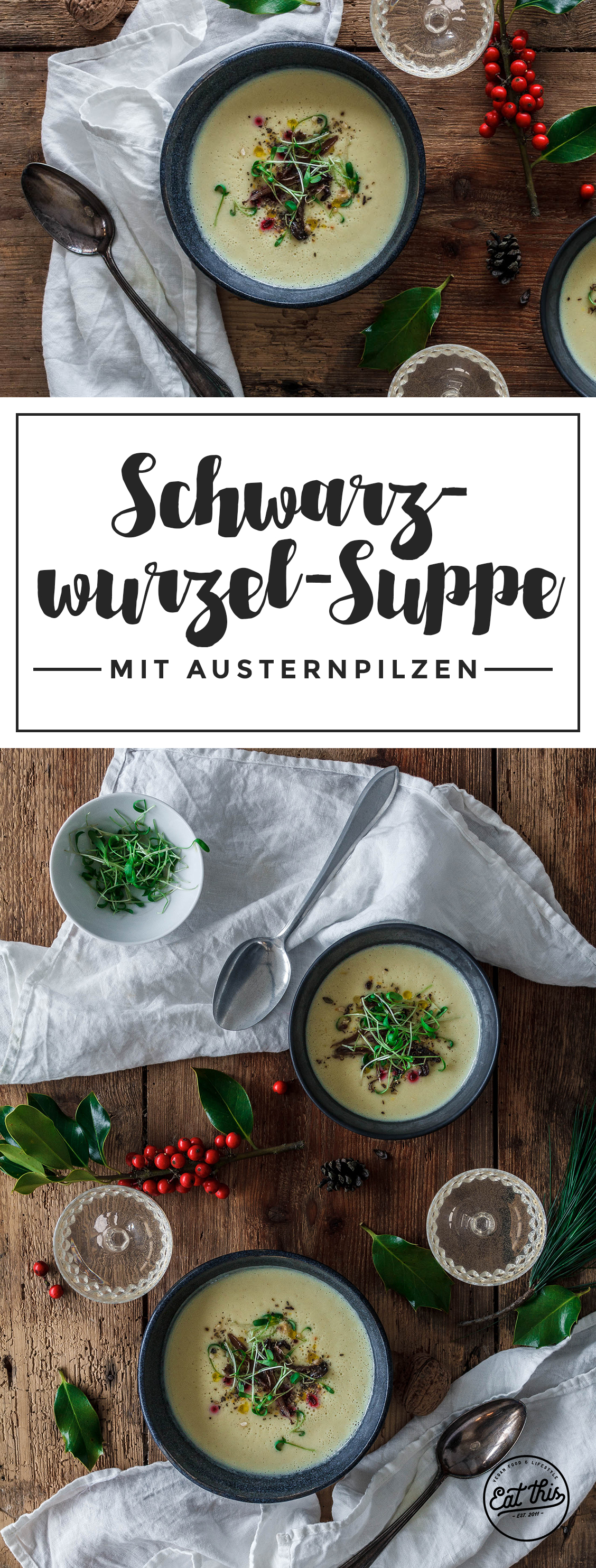 Schwarzwurzelsuppe mit gerösteten Austernpilzen & Kresse • Weihnachtsmenü 2016