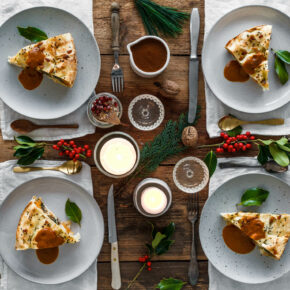 Süßkartoffel-Strudel mit Champignons, Spinat & Pinienkernen • Weihnachtsmenü 2016