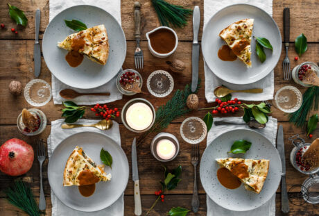 Süßkartoffel-Strudel mit Champignons, Spinat & Pinienkernen • Weihnachtsmenü 2016