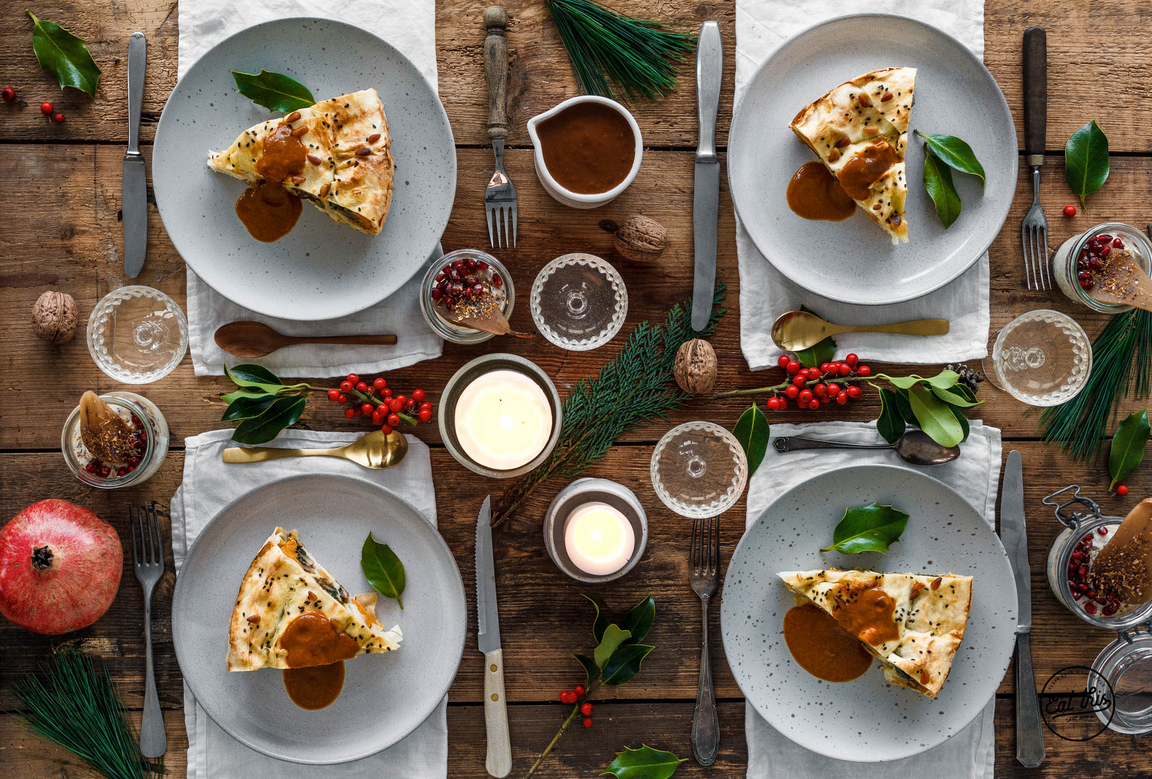 Süßkartoffel-Strudel mit Champignons, Spinat & Pinienkernen • Weihnachtsmenü 2016