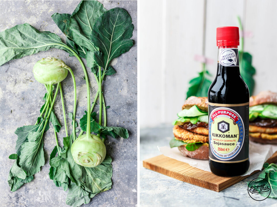 Grünes Kohlrabischnitzel-Sandwich