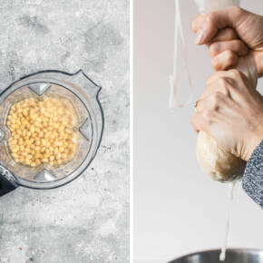 Tofu selber machen - Sojabohnen durch Nussmilchbeutel sieben