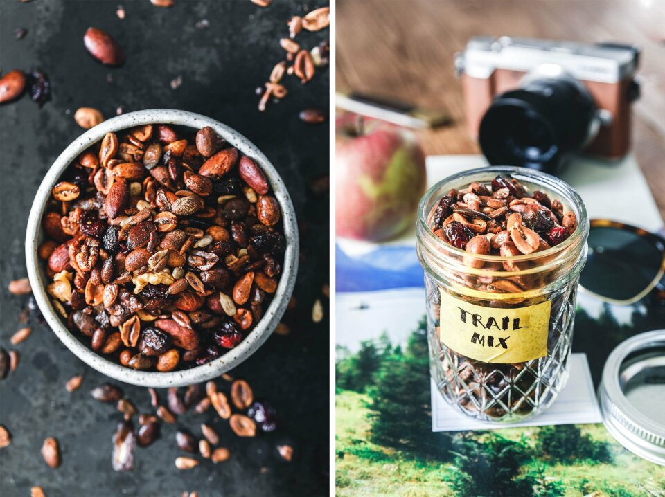 Herzhafter crunchy Trail Mix mit Mandeln, Erdnüssen und Gewürzen