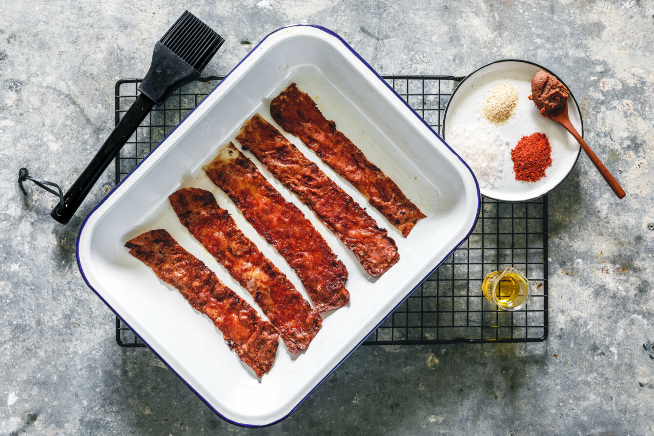 Veganer Bacon aus Reispapier mit leckeren Gewürzen