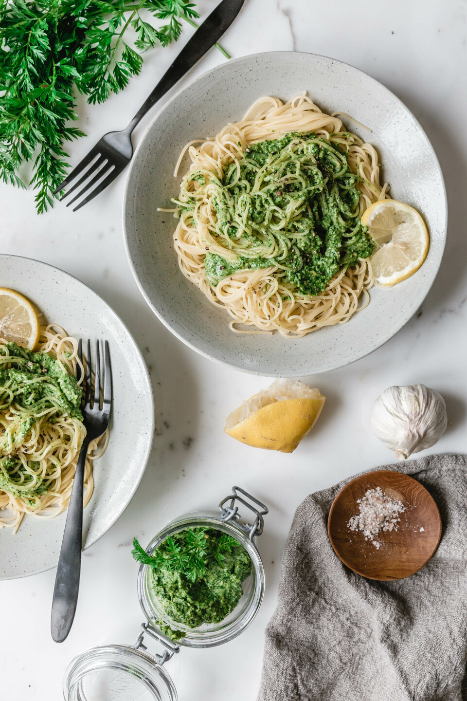 Capellini mit Karottengrün-Pesto