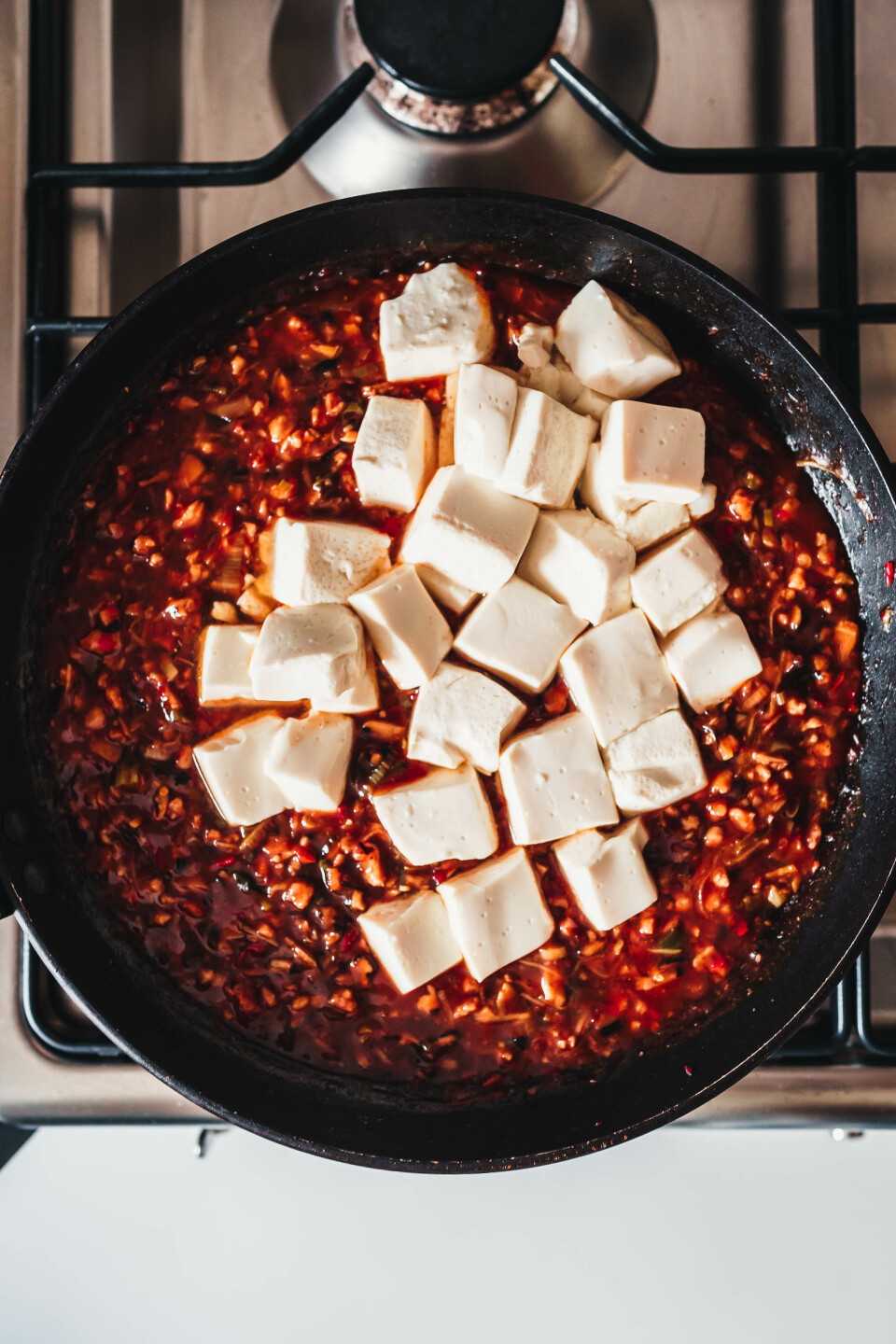 Mapo-Tofu bei der Zubereitung