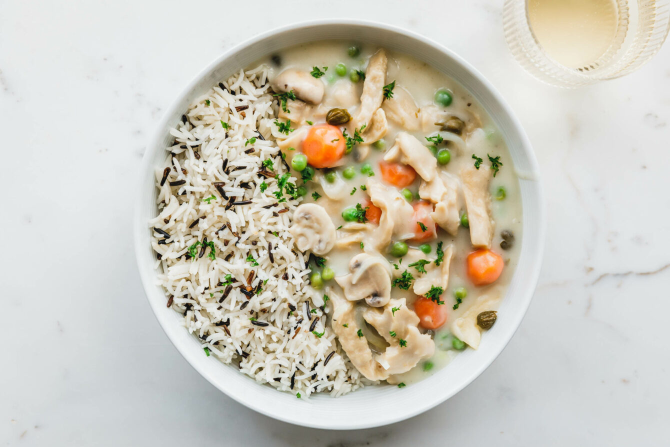 Cremiges Seitan-Frikassee mit Kapern