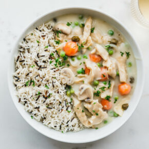 Cremiges Seitan-Frikassee mit Kapern