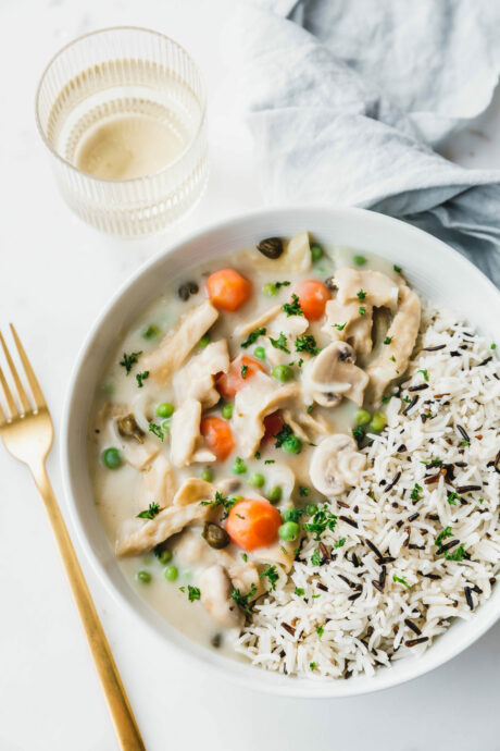 Cremiges Seitan-Frikassee mit Kapern