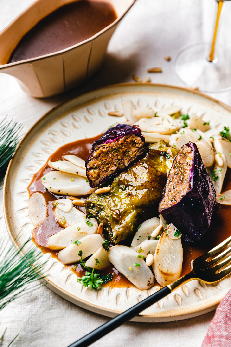 Kohlrouladen mit Kürbis-Nuss-Füllung