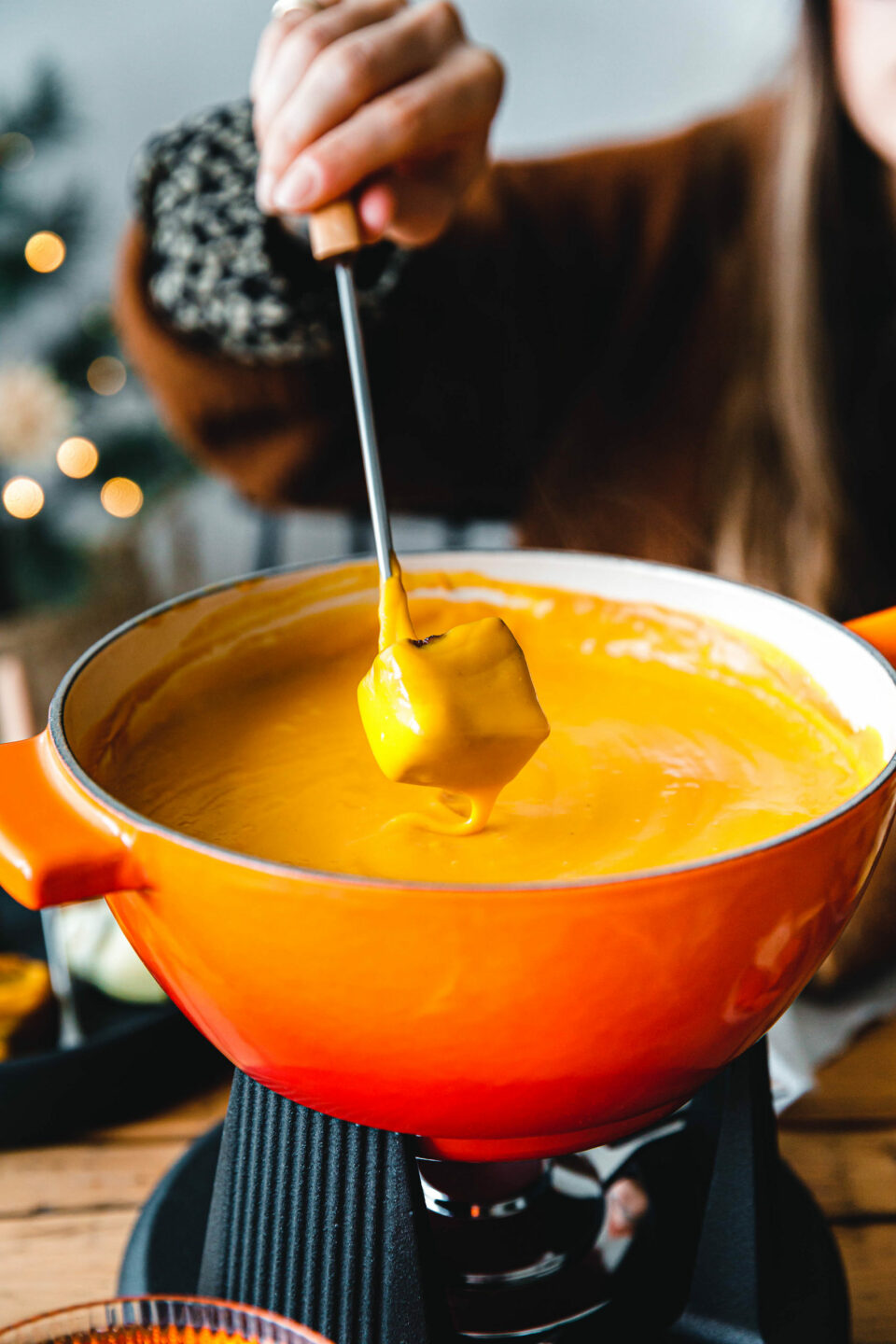 Veganes Bier-Fondue mit Kürbis