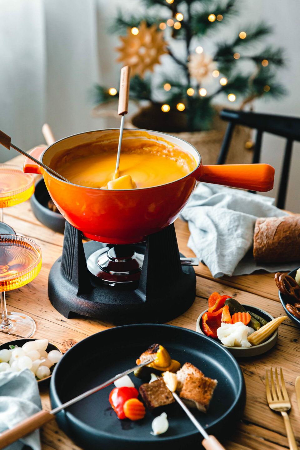 Veganes Bier-Fondue mit Kürbis
