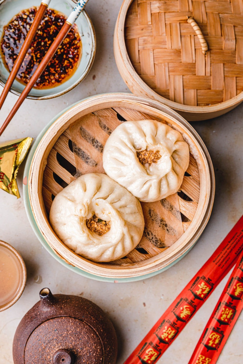 Vegane Baozi mit Barbecue-Tofu-Füllung