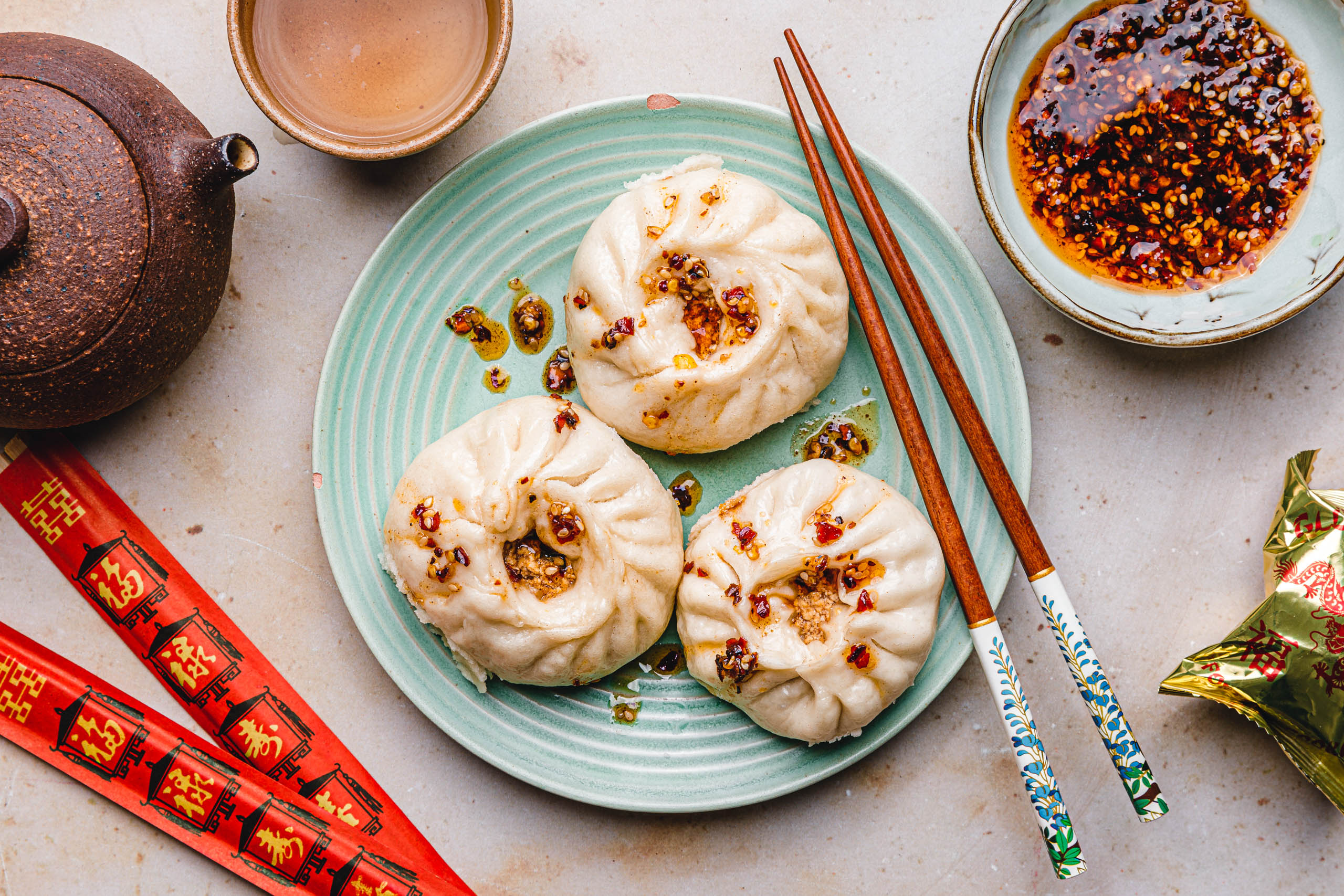 Vegane Baozi mit Barbecue-Tofu-Füllung