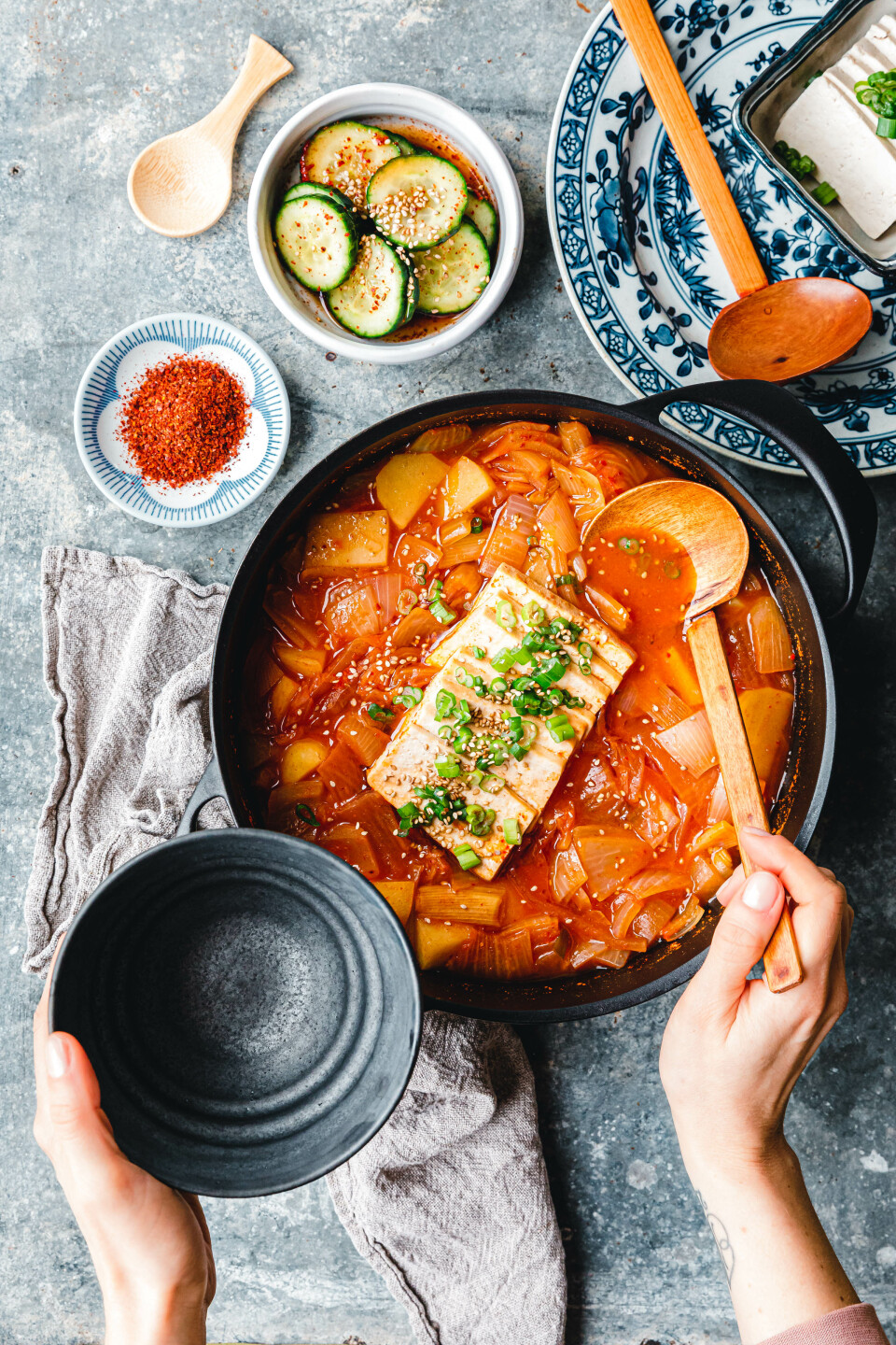 Schneller Kimchi-Kartoffel-Eintopf