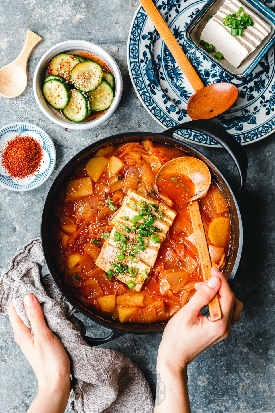 Schneller Kimchi-Kartoffel-Eintopf