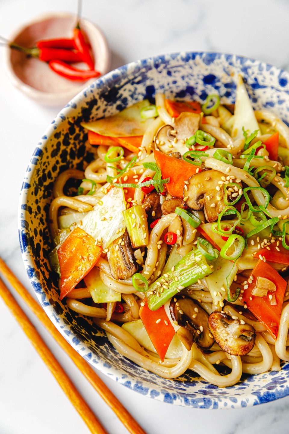 Schnelle gebratene Udon-Nudeln