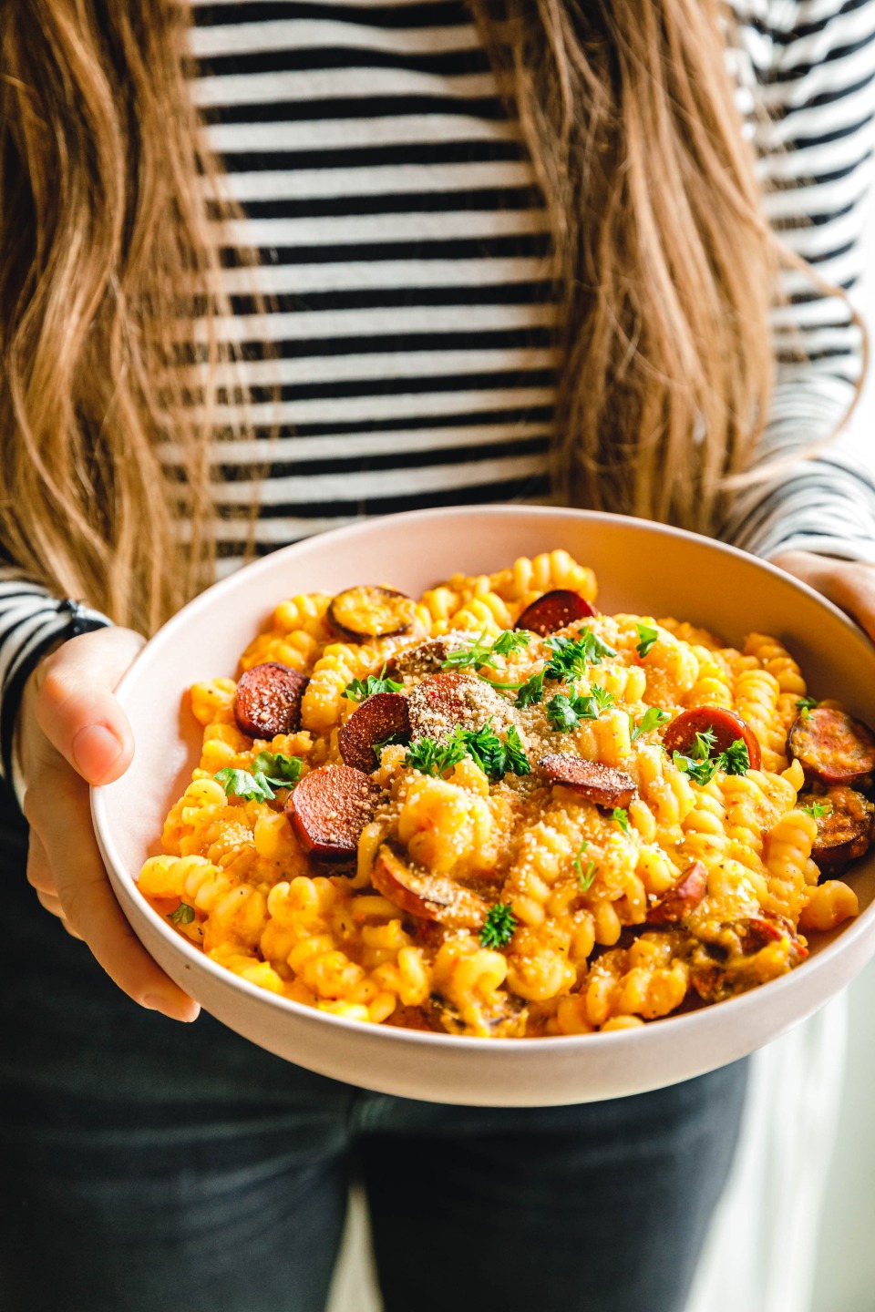 One-Pot-Kürbis-Pasta mit veganer Chorizo