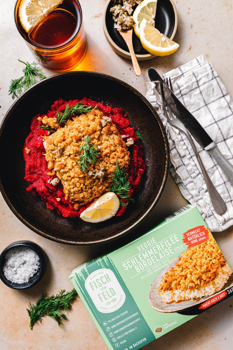 Veganes Schlemmerfilee auf Rote-Bete-Meerrettich-Püree