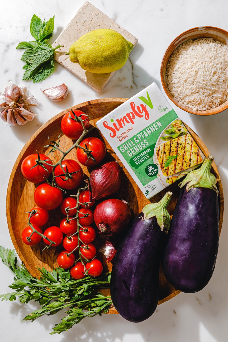Zutaten für Auberginen-Pilaf