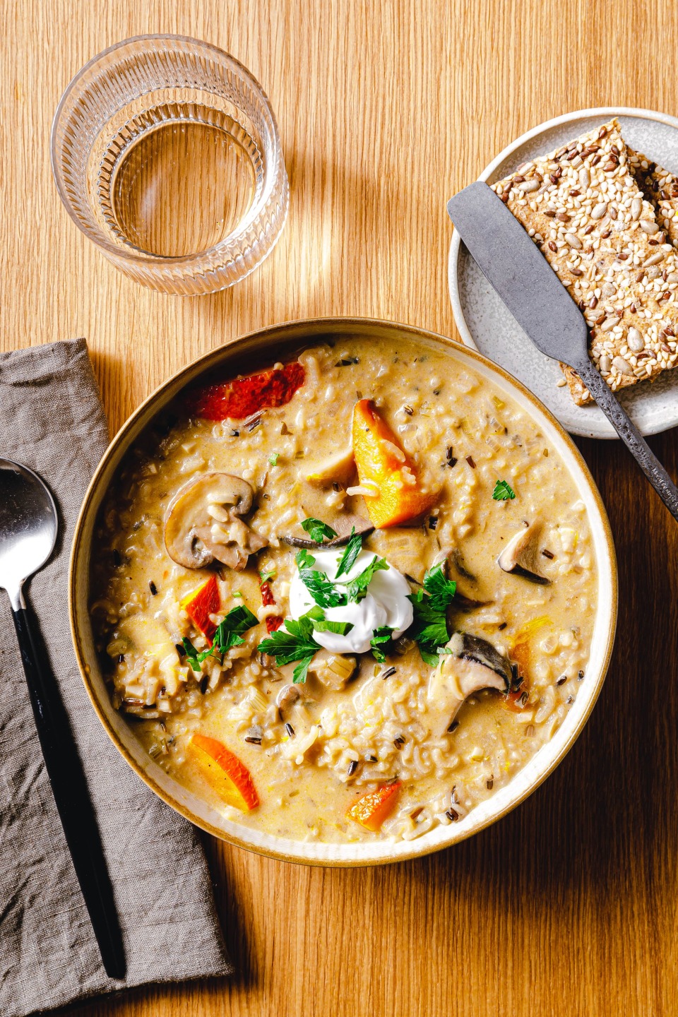 Wildreissuppe mit Kürbis & Pilzen