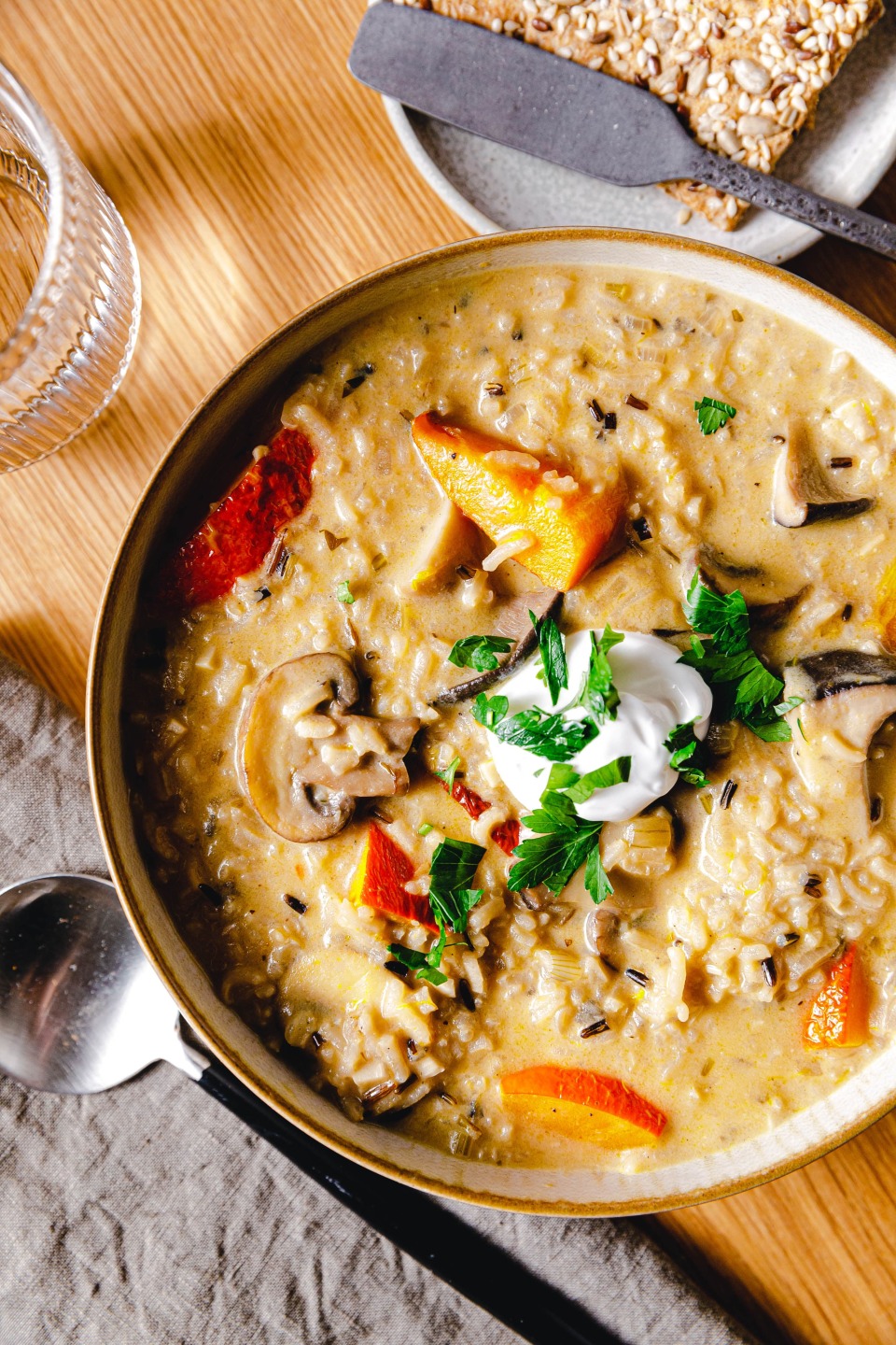 Wildreissuppe mit Kürbis & Pilzen