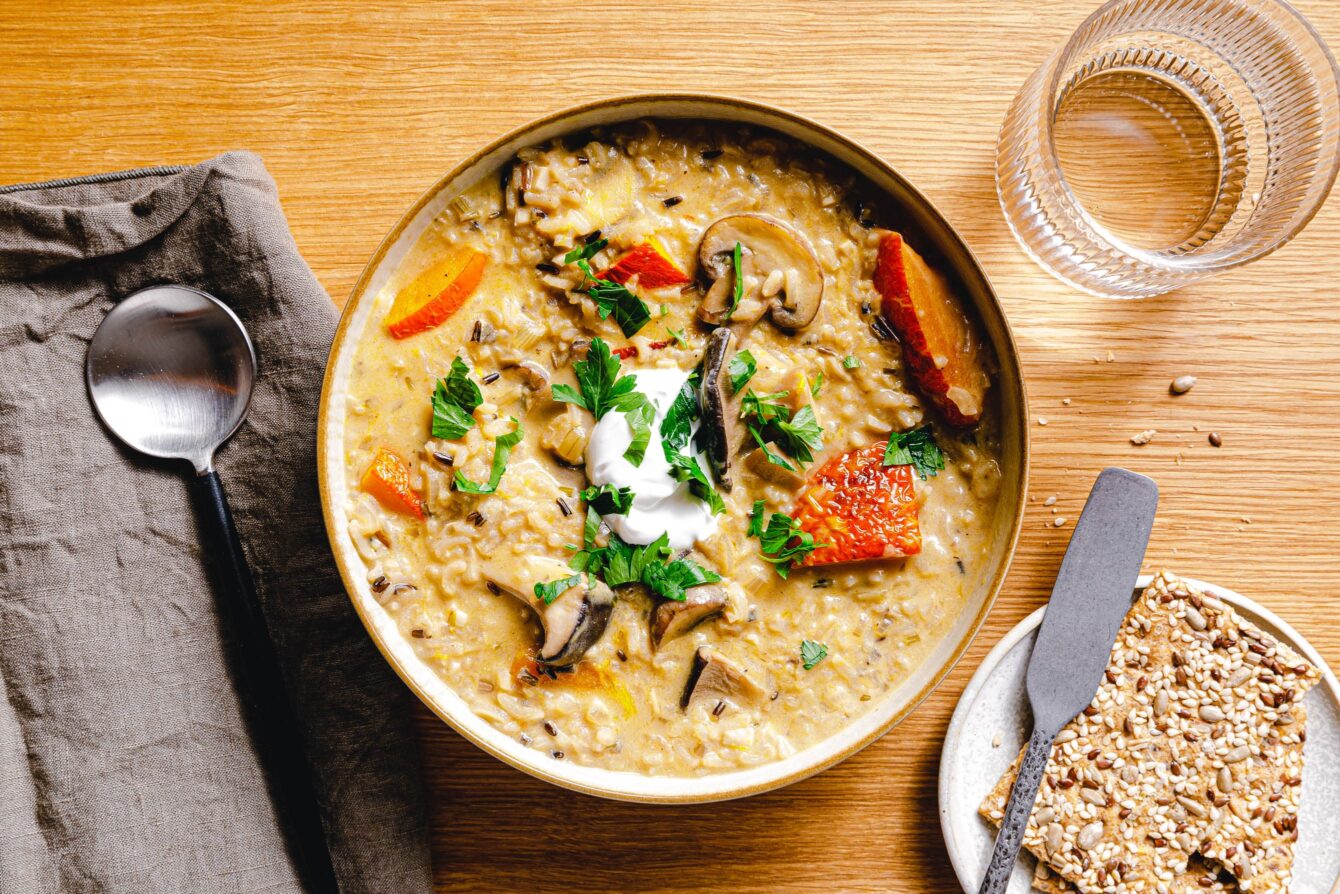 Wildreissuppe mit Kürbis & Pilzen